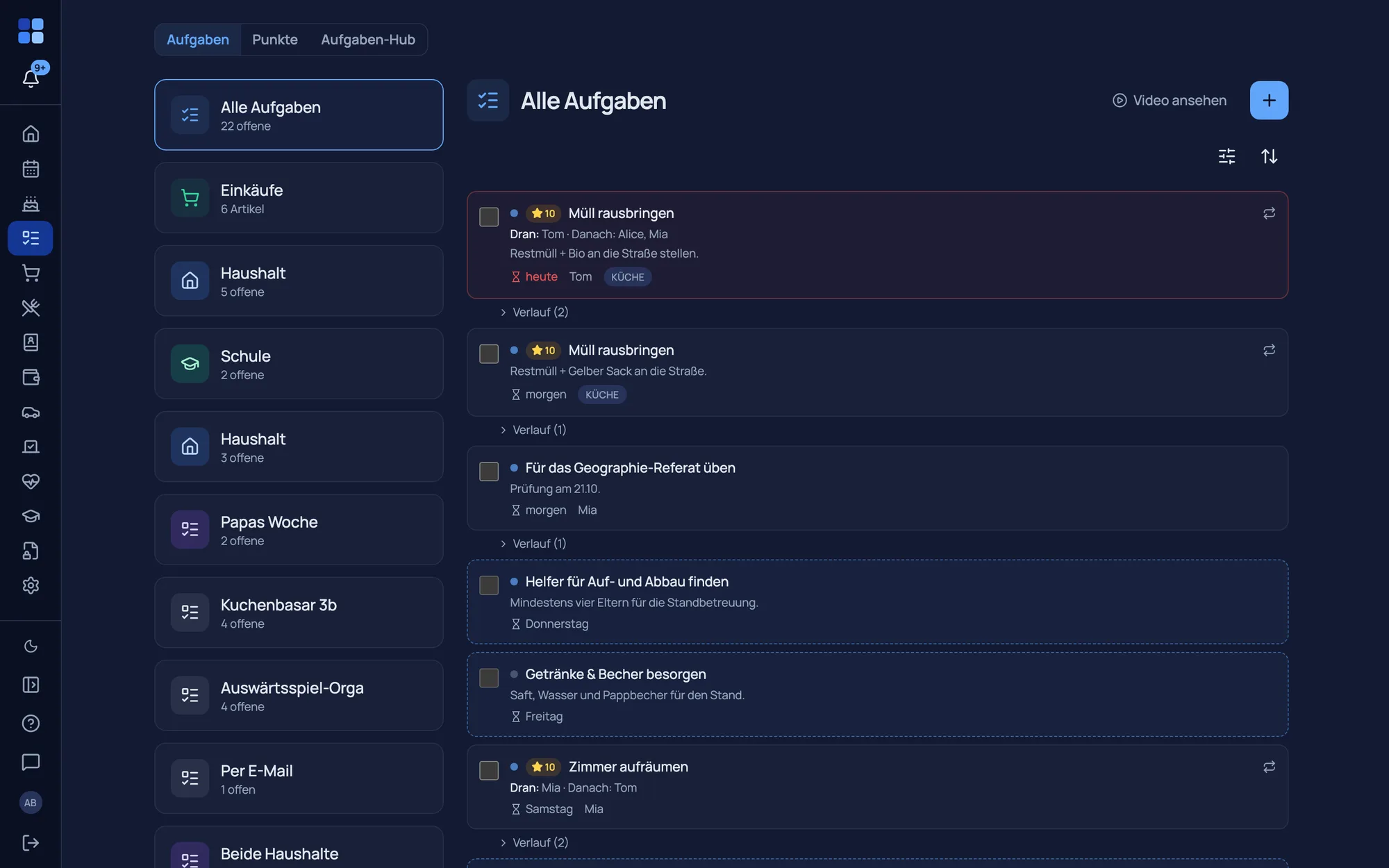 Aufgaben & Listen — Rotation, Bestätigung und „erfasst von/wann"