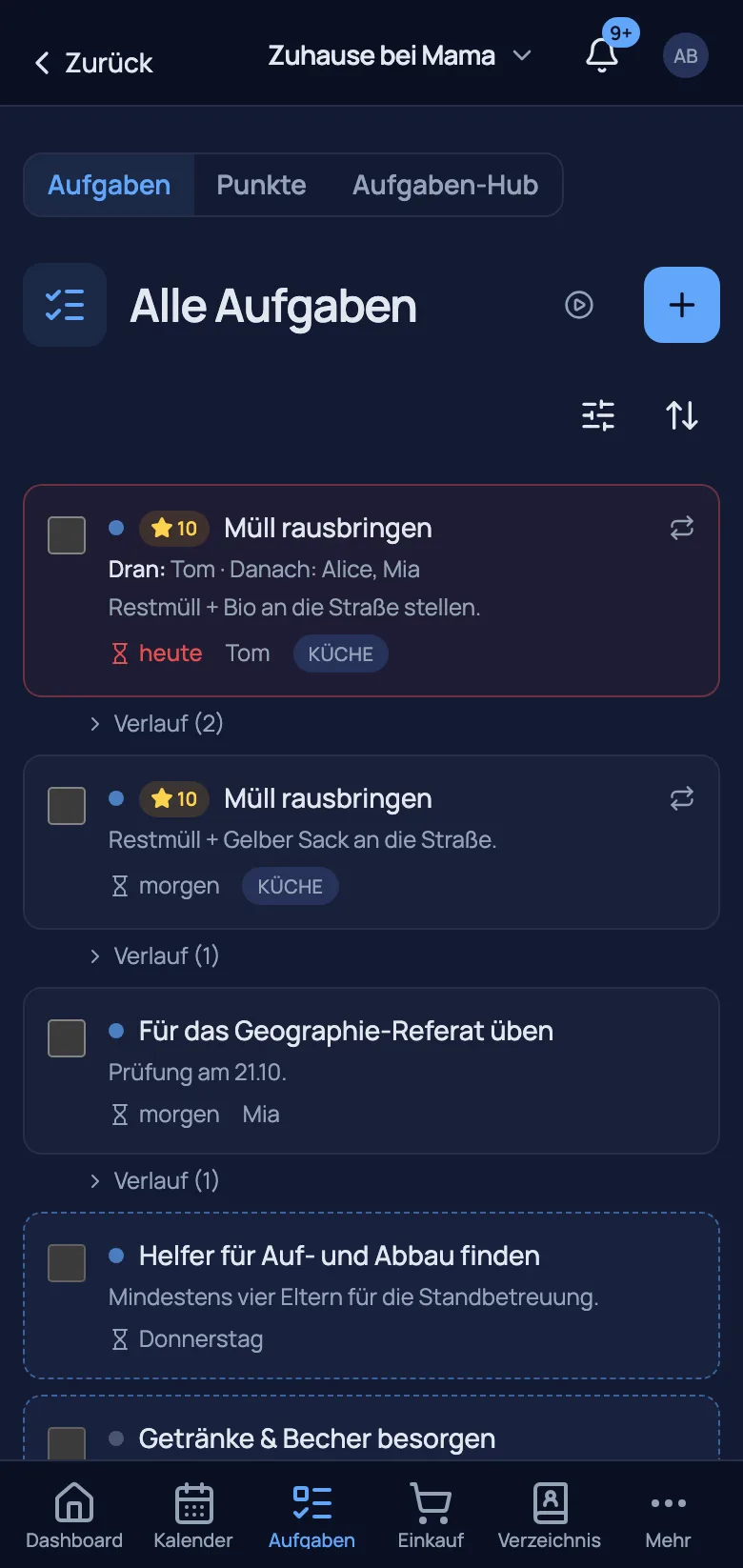 Aufgaben & Listen — Rotation, Bestätigung und „erfasst von/wann"