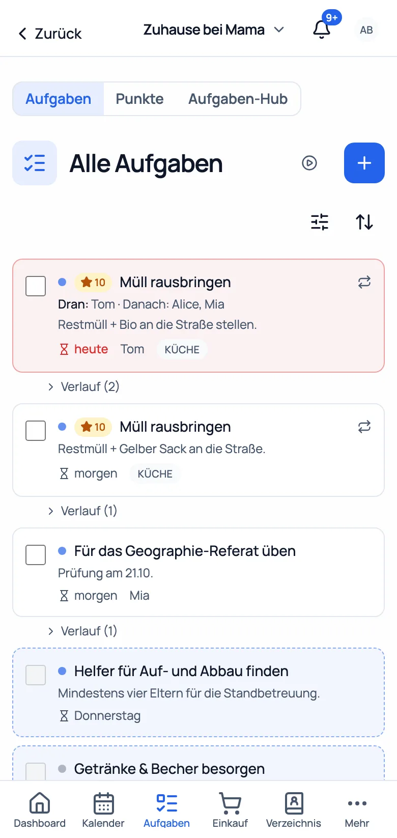 Aufgaben & Listen — Rotation, Bestätigung und „erfasst von/wann"