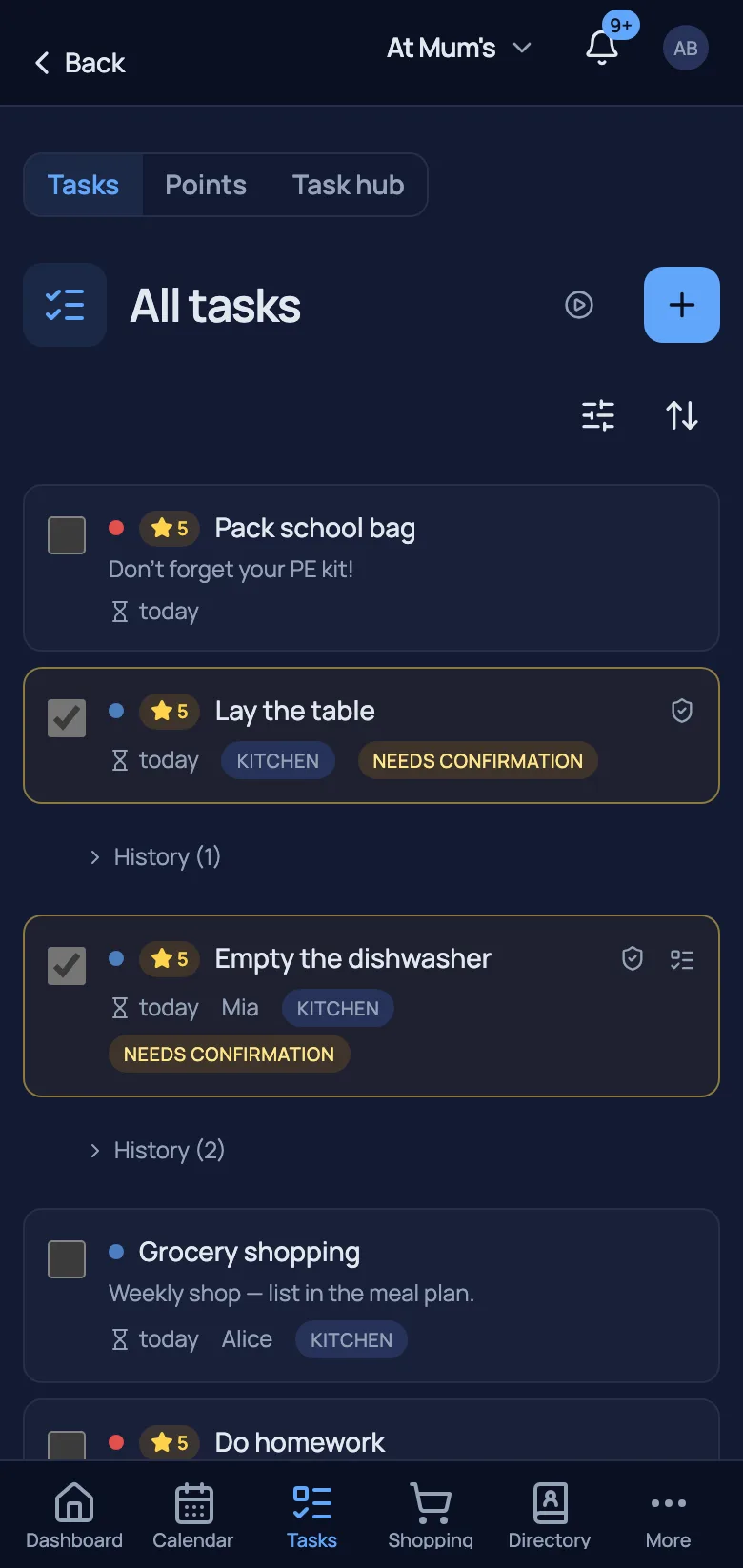 Tasks & lists – rotation, confirmation and “logged by/when”