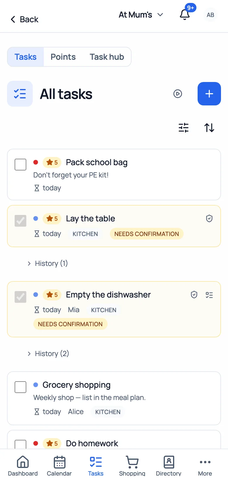 Tasks & lists – rotation, confirmation and “logged by/when”