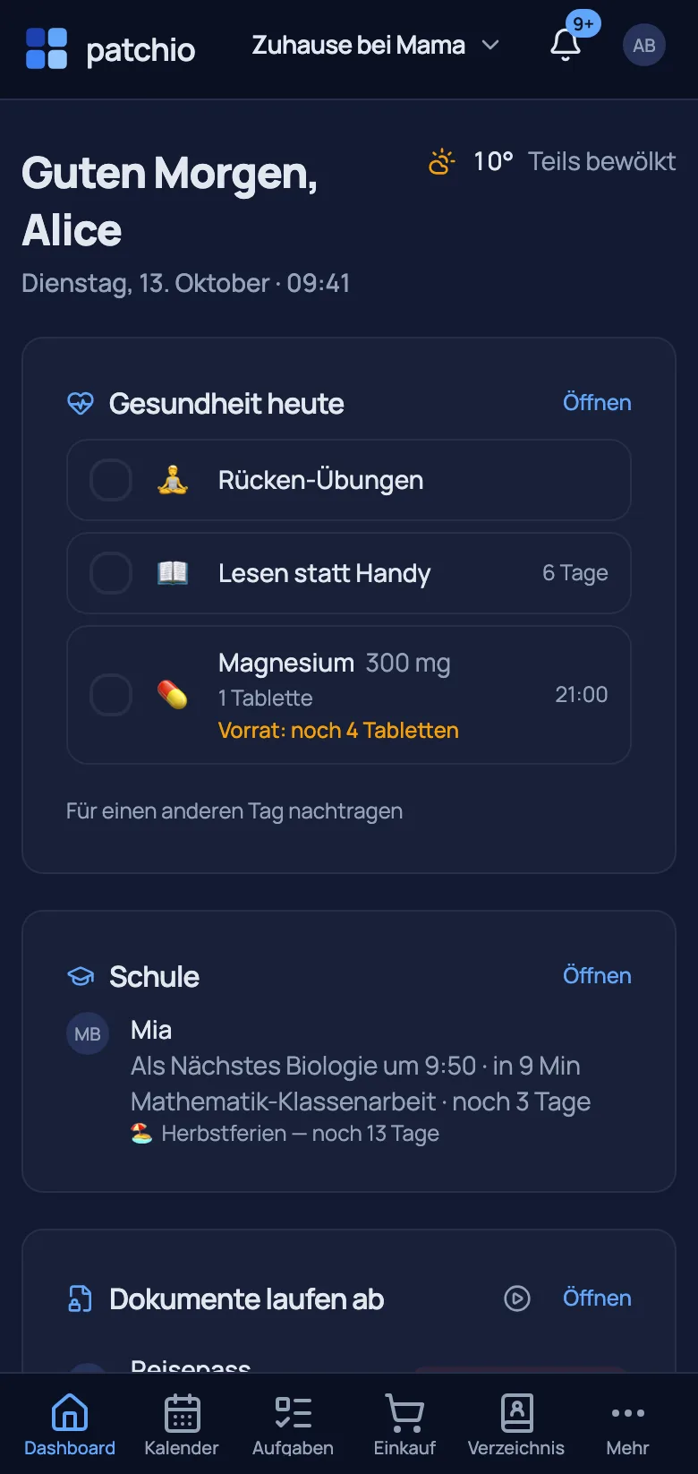 A configurable dashboard with quick add & weather