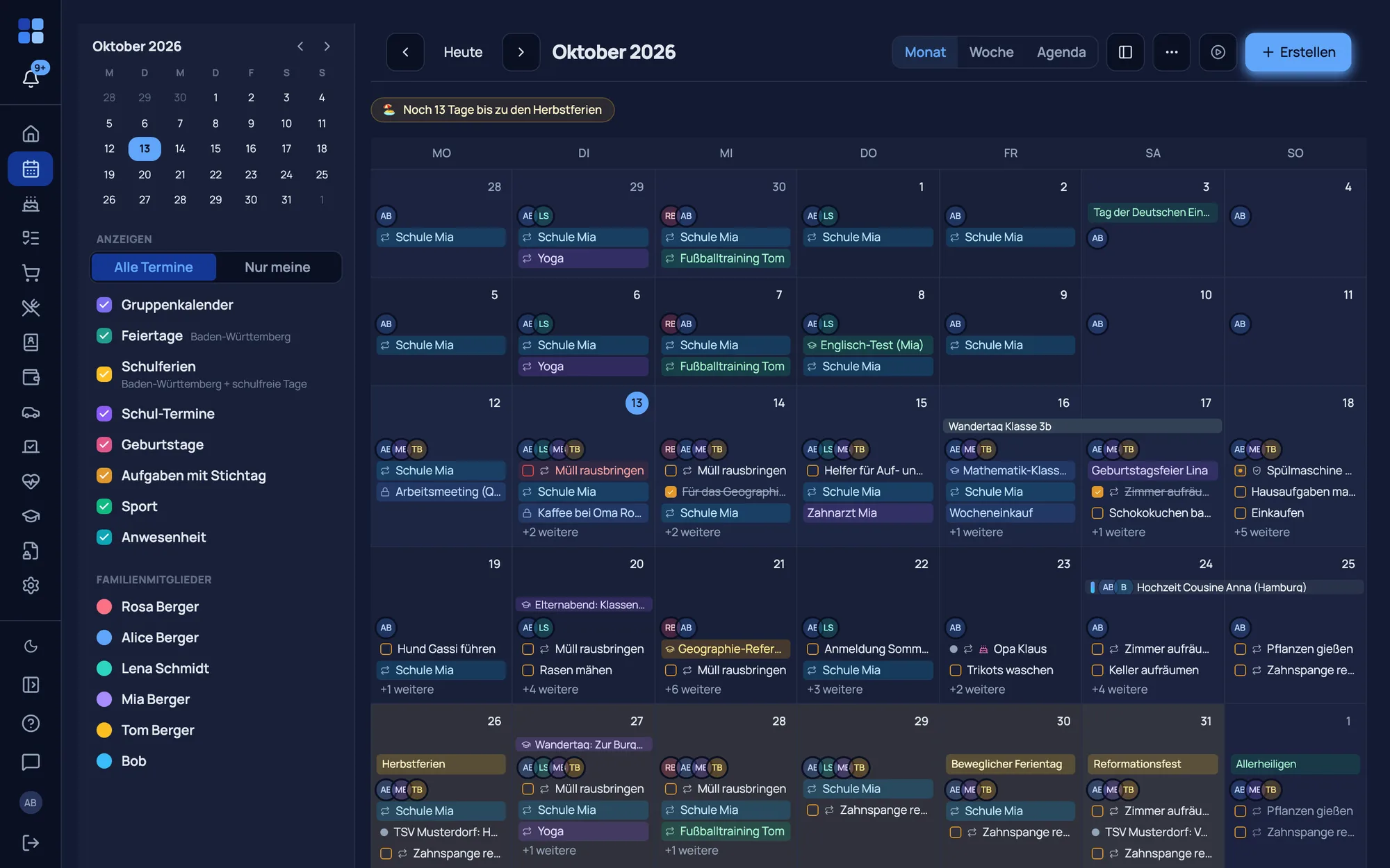 patchio Familienkalender in der Monatsansicht am Desktop
