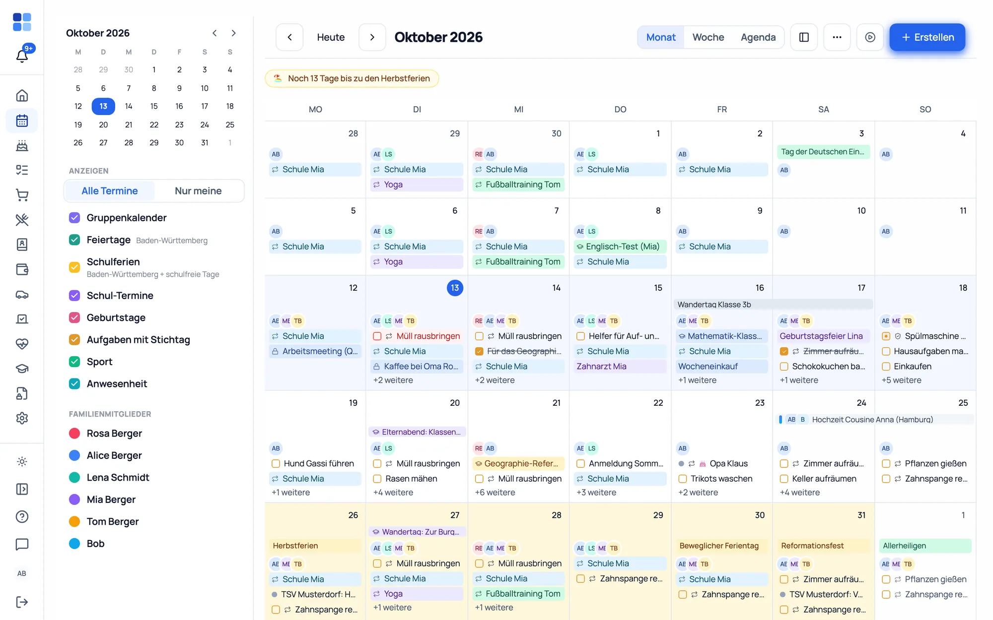 patchio Familienkalender in der Monatsansicht am Desktop