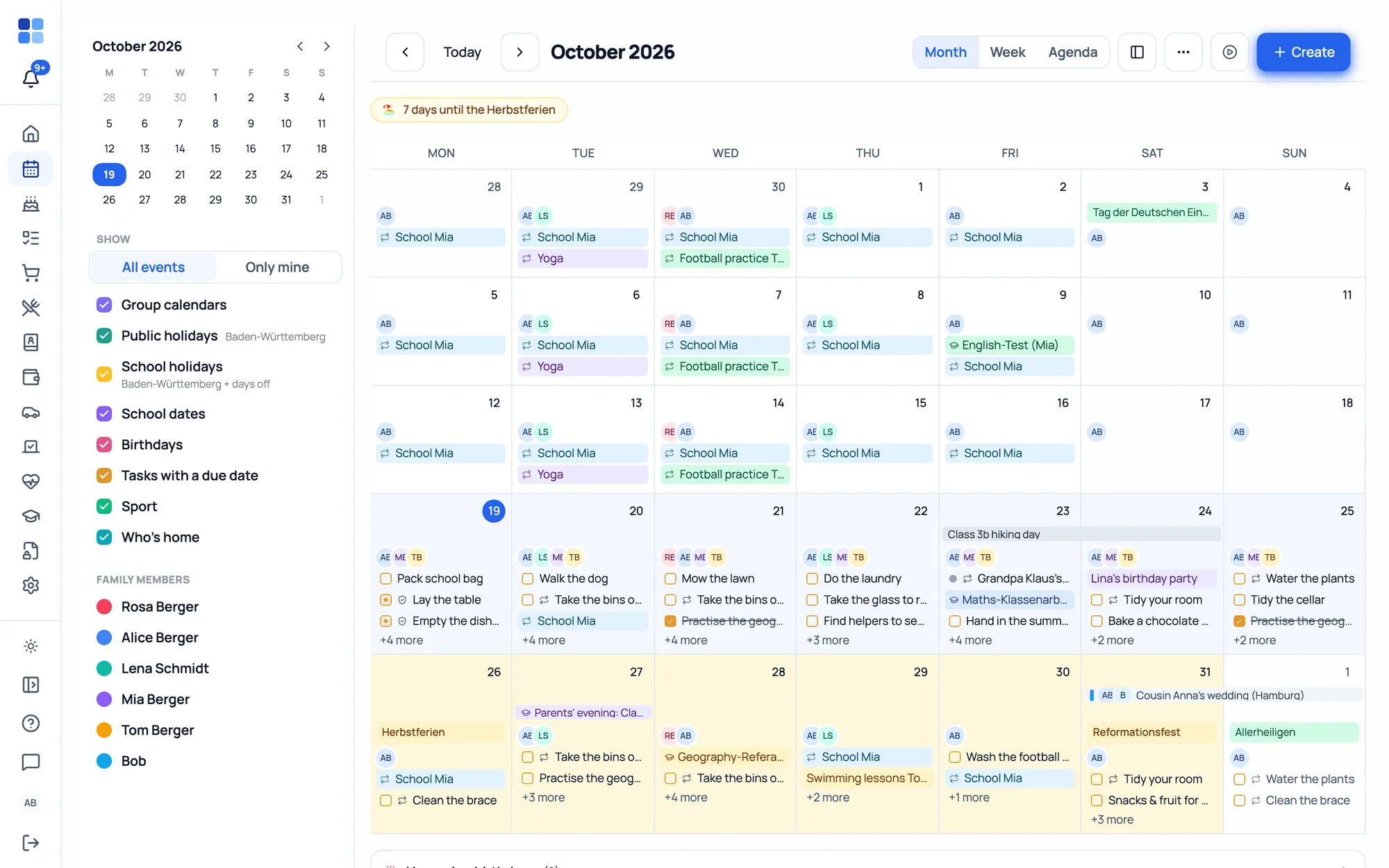 The patchio family calendar in month view on desktop