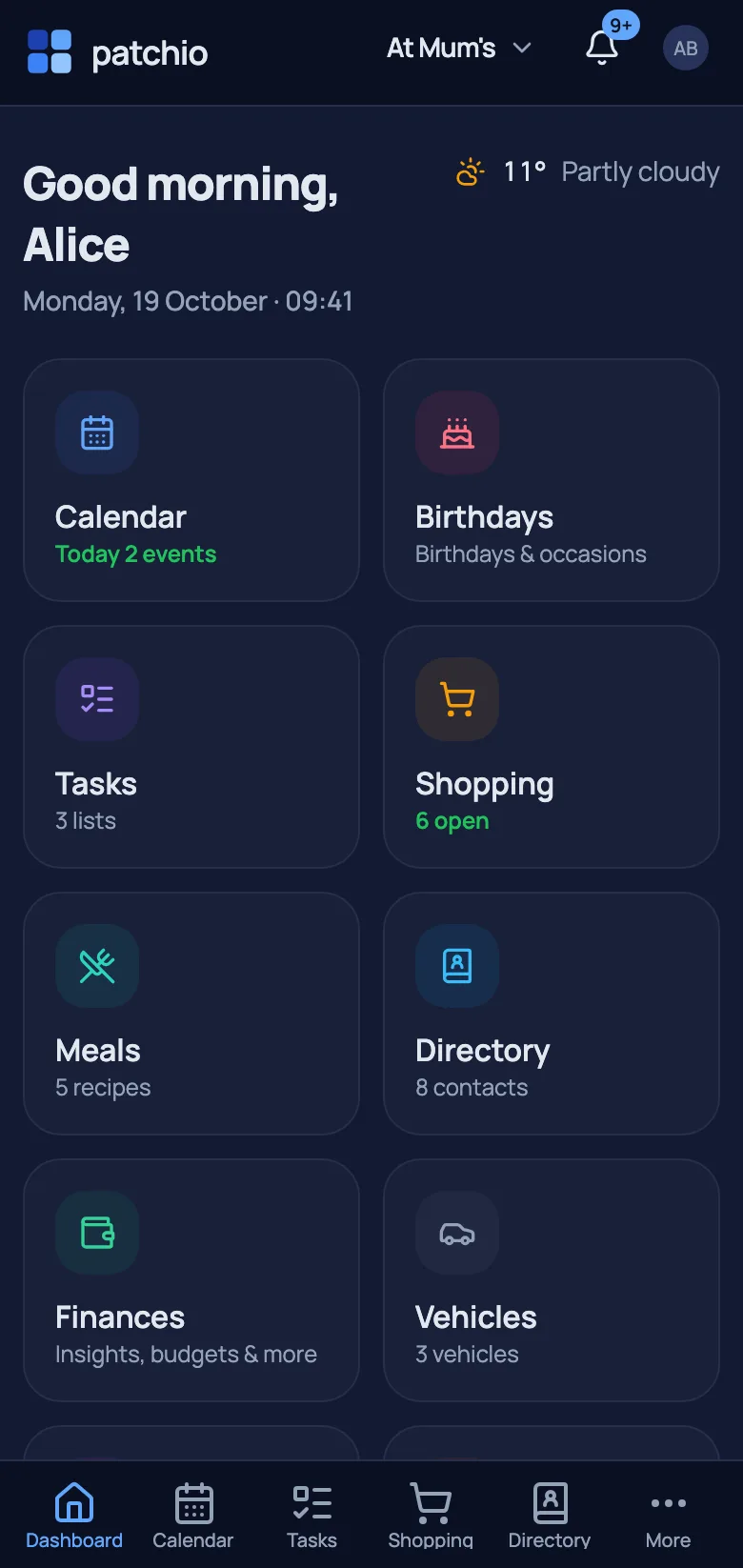 The patchio dashboard on a smartphone