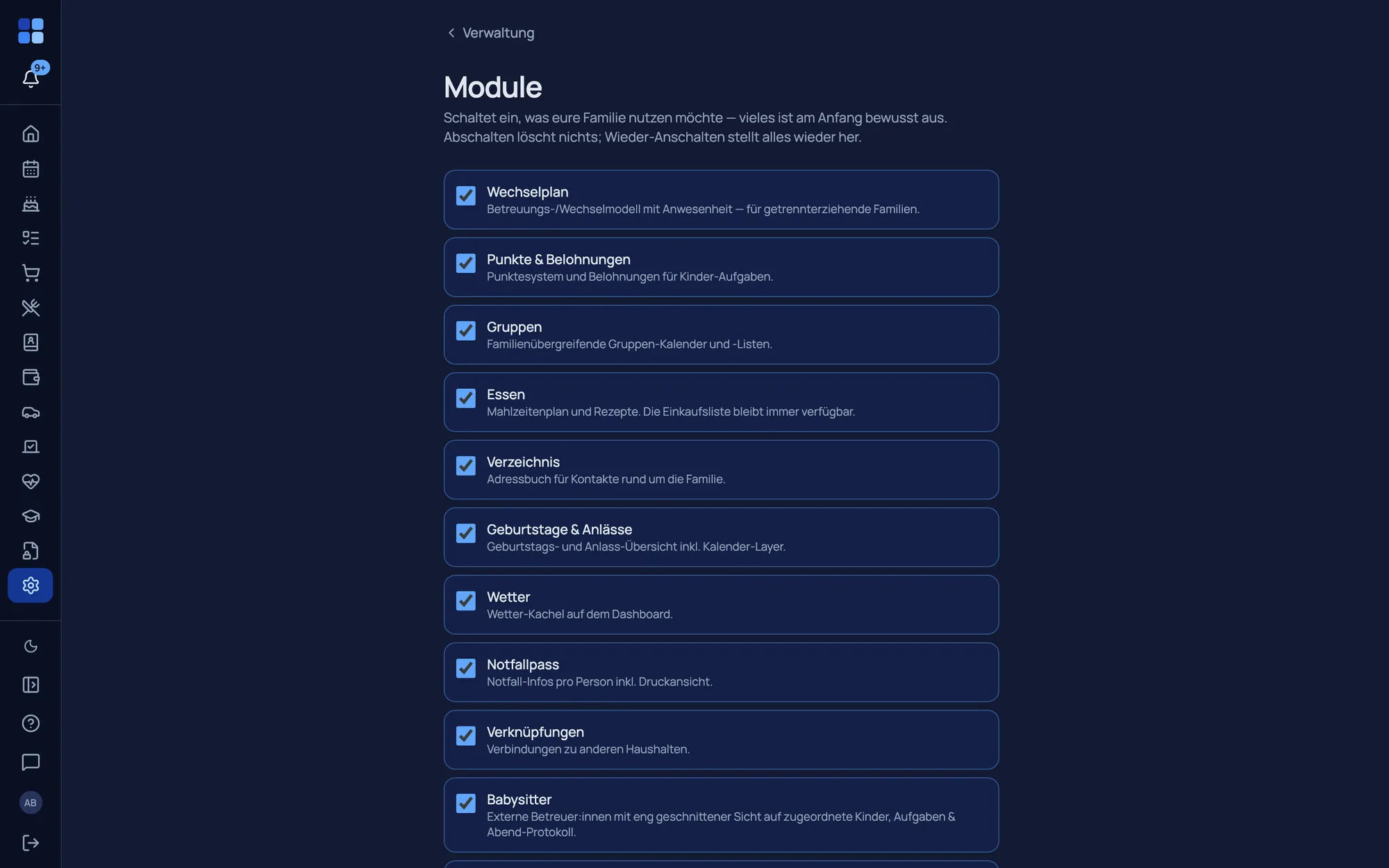 Several households, module switches and role permissions