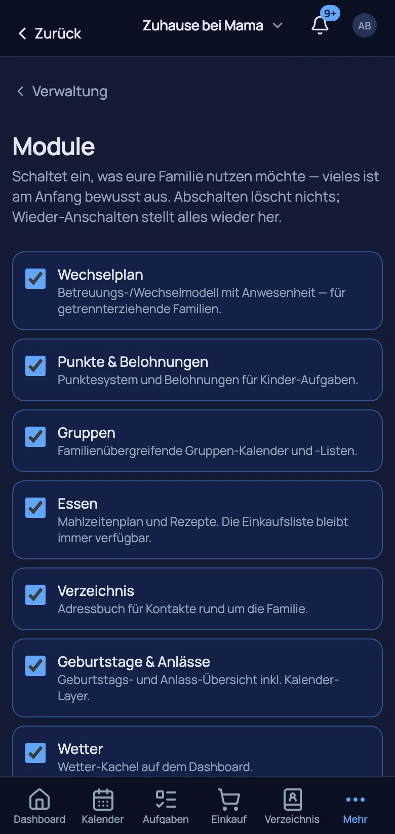 Several households, module switches and role permissions