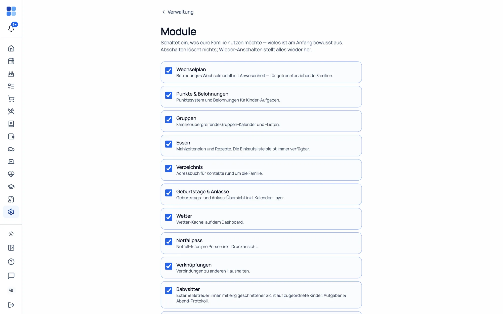 Several households, module switches and role permissions