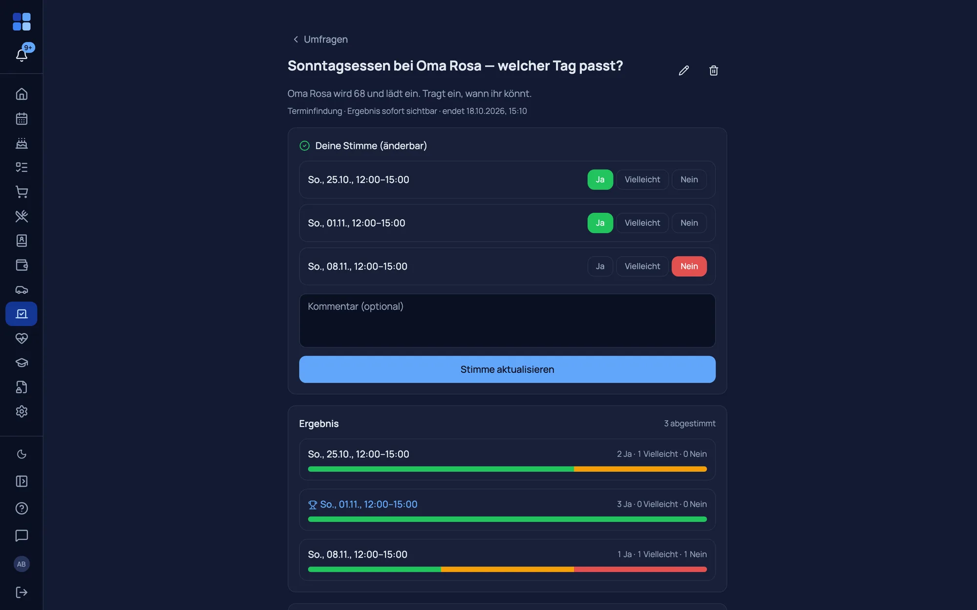 Polls – find a date, rate, and see the live result