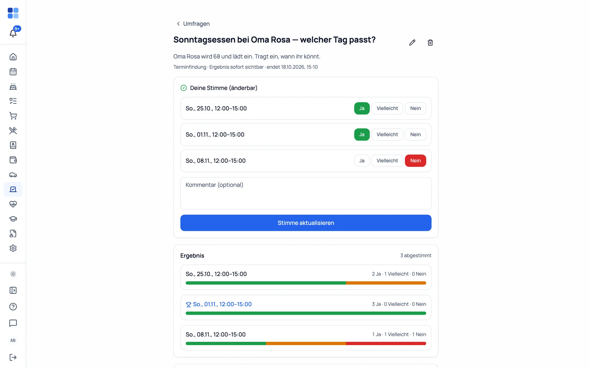 Polls – find a date, rate, and see the live result